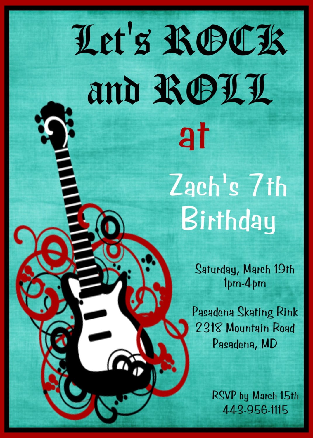 Boys Rock Star Guitar Birthday Invitation Rock N Roll Birthday