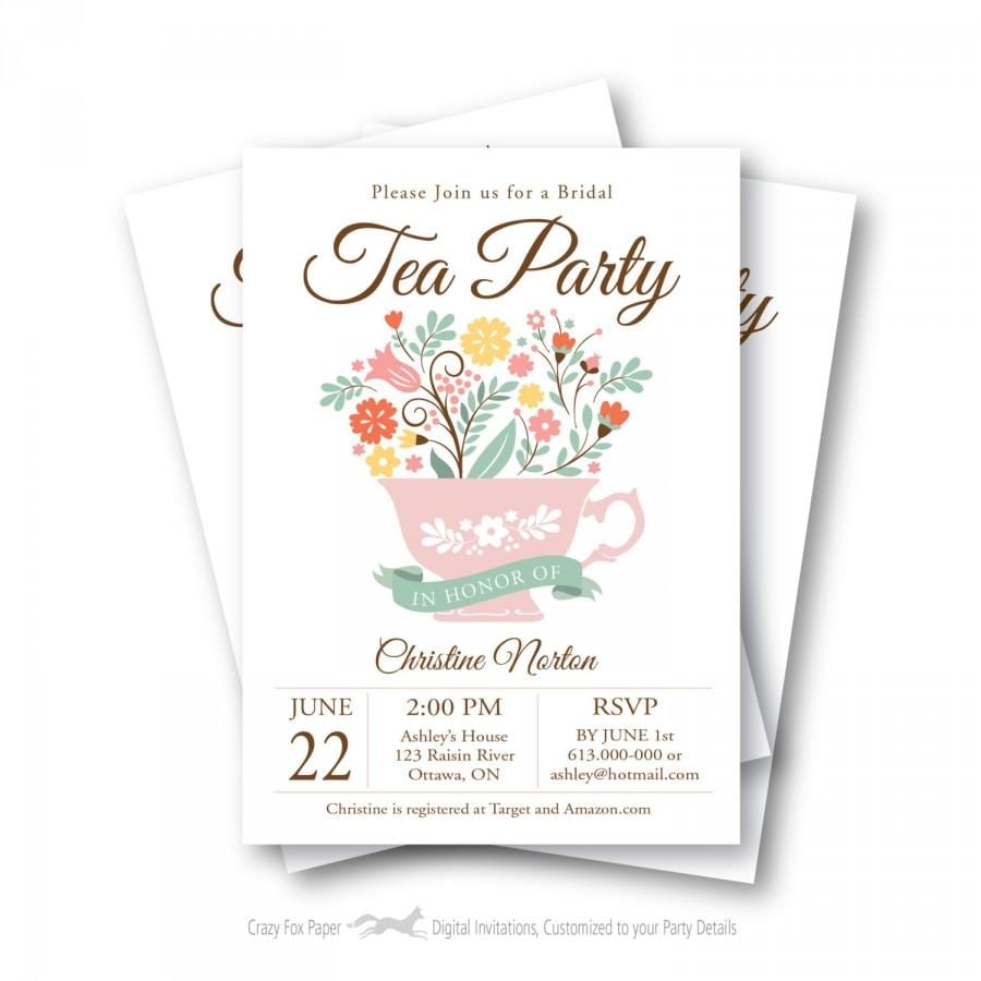 Bridal Shower Tea Party Invitation, Customized Printable