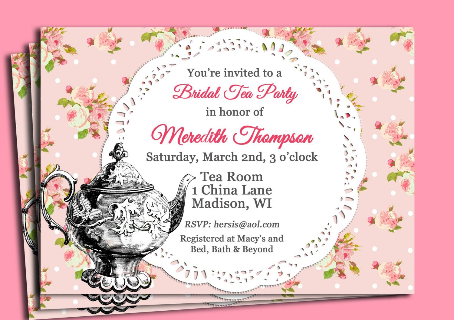 Bridal Shower Tea Party Invitations   Bridal Shower Tea Party