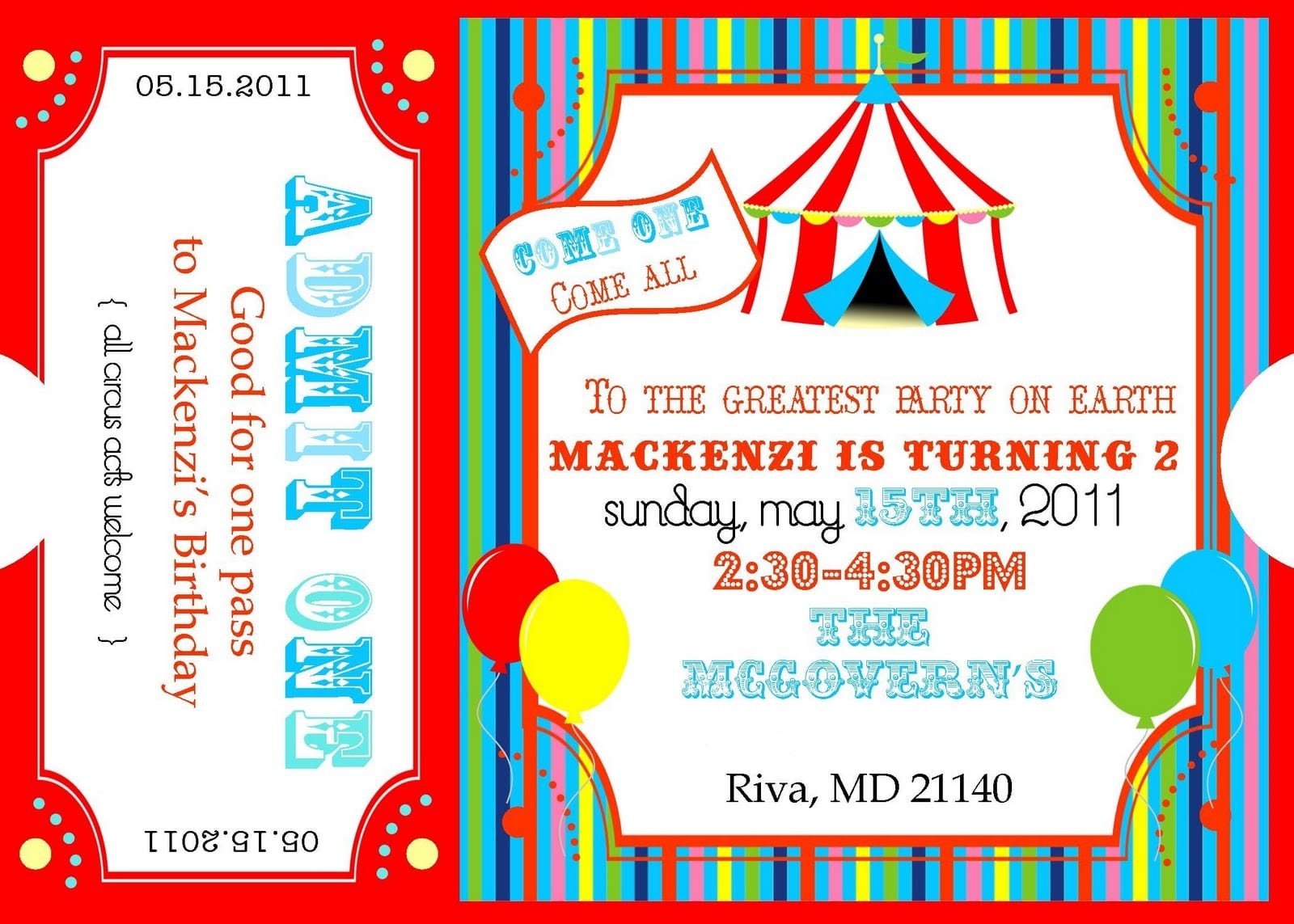 Carnival Birthday Party Invitation Template Free