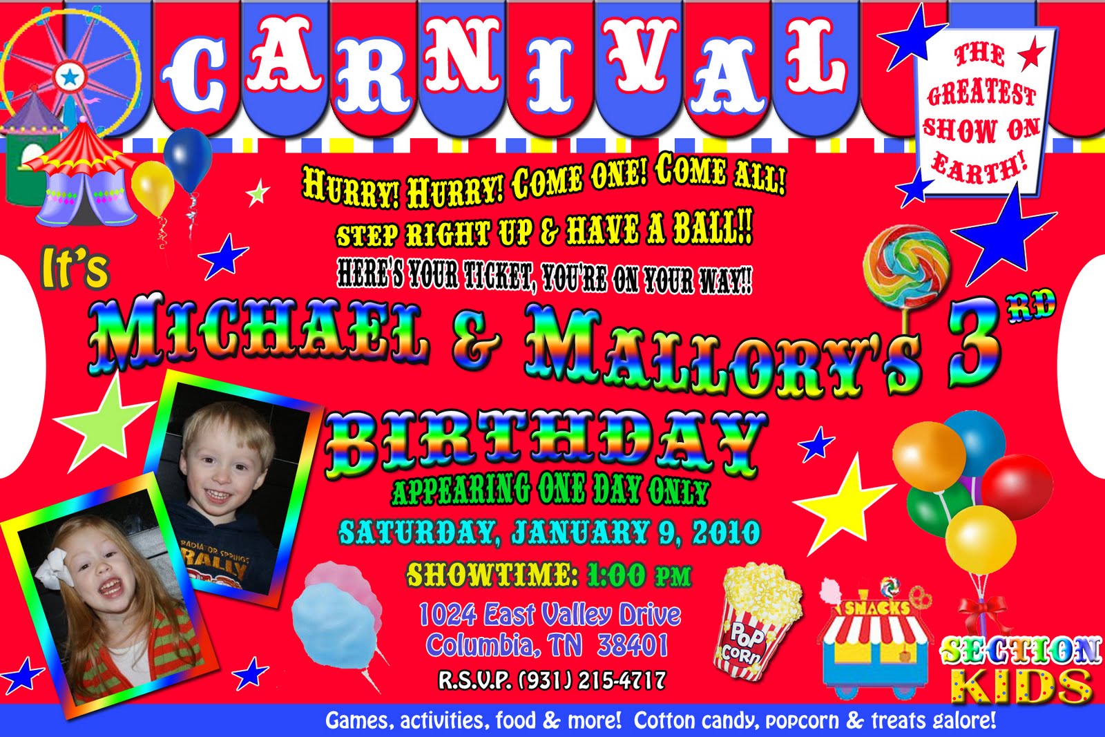 Carnival Birthday Party Invitations
