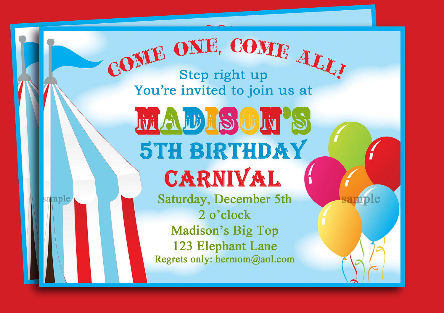 Carnival Themed Birthday Party Invitation Templates Free