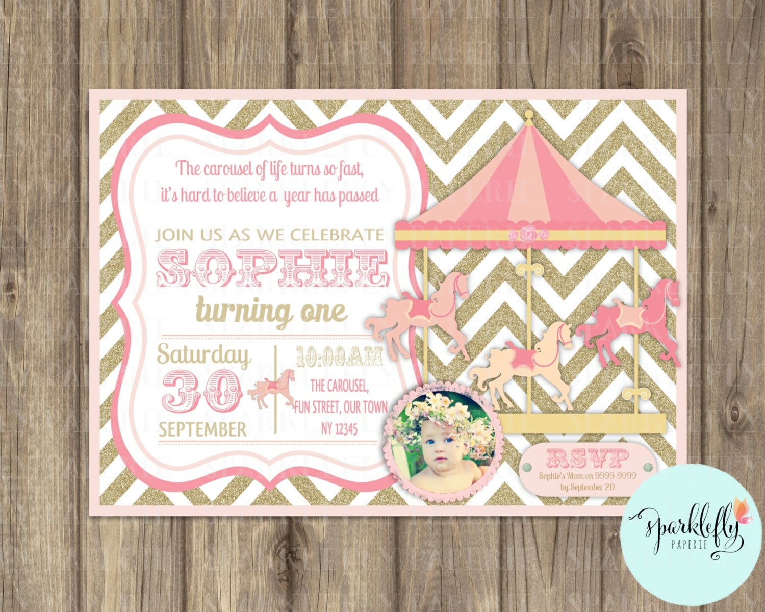 Carousel Invitation Carnival Invitation Printable Pink Gold