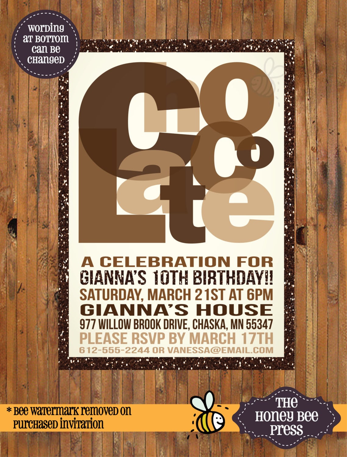 Chocolate Birthday Party Invitations