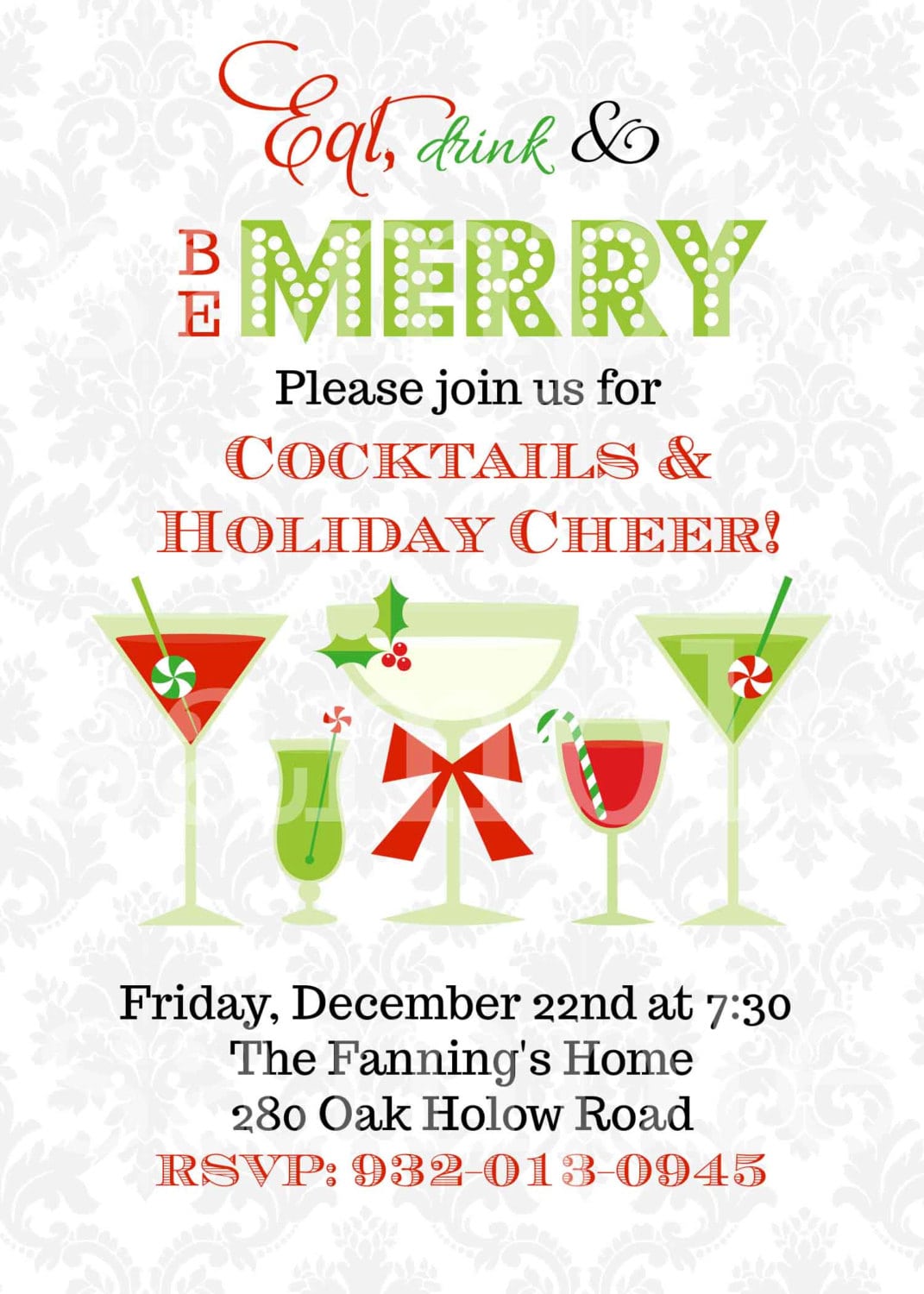 Christmas Cocktails Invitation You Print By Prettypartycreations