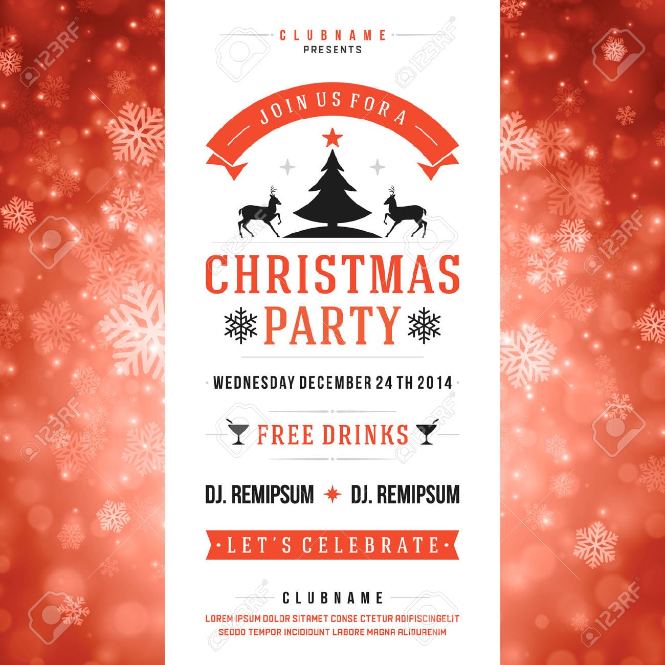 Christmas Party Invitation Retro Typography And Ornament