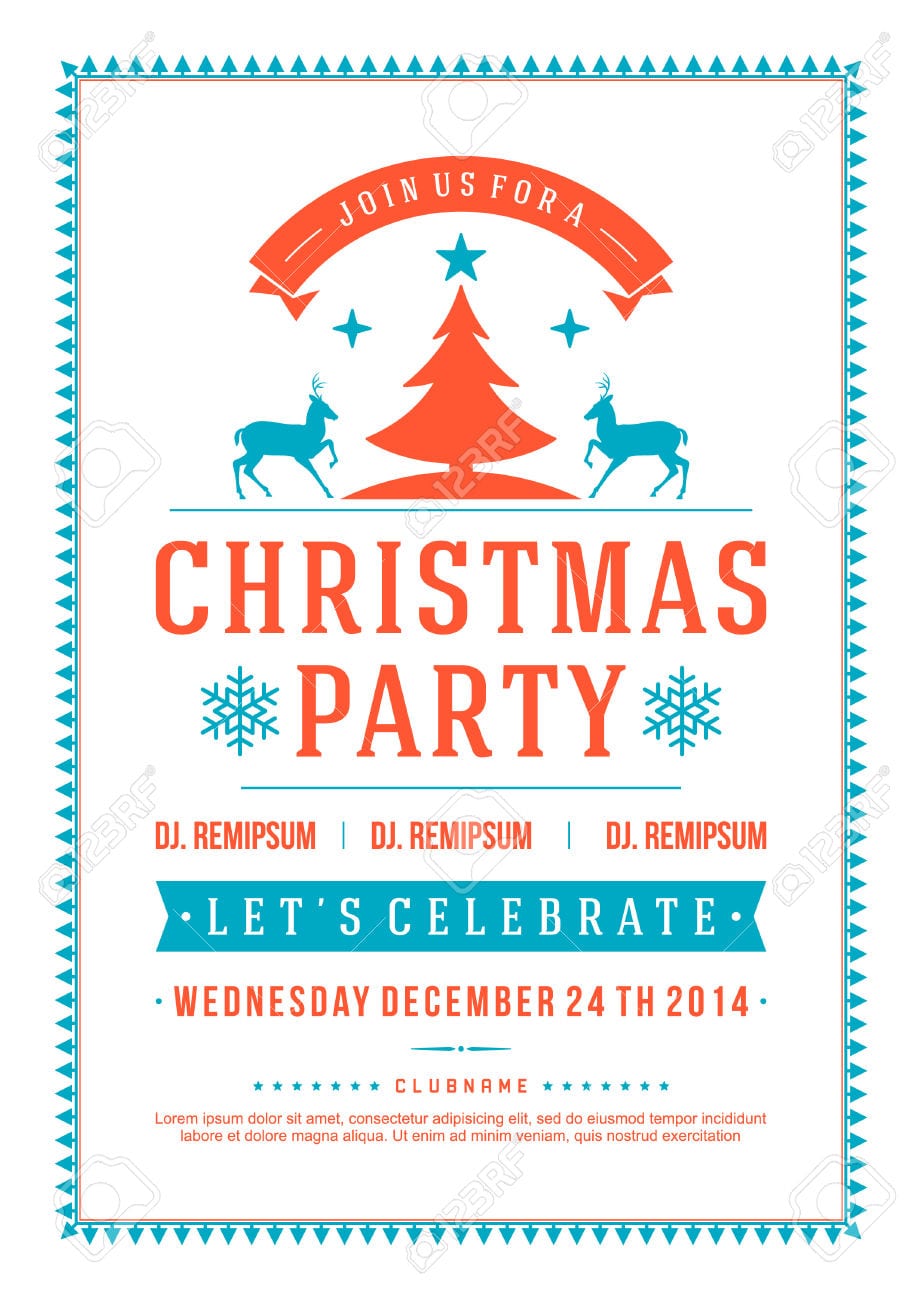 Christmas Party Invitation Retro Typography And Ornament