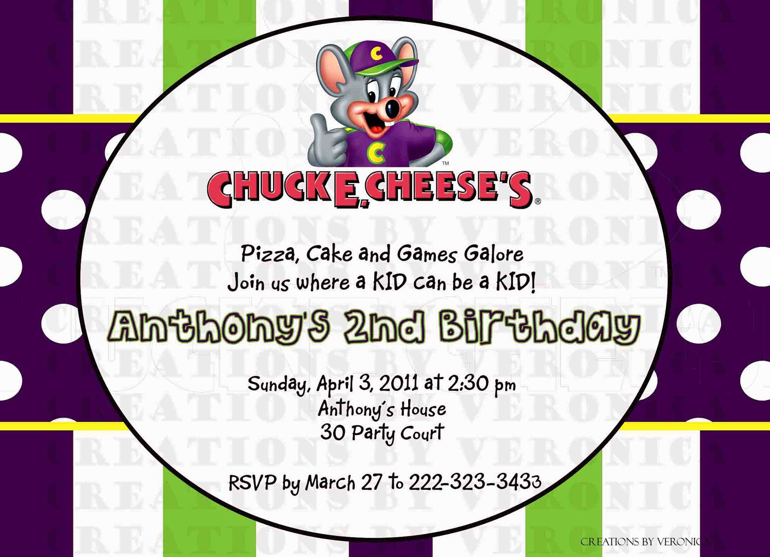 Chuck E Cheese Birthday Invitations