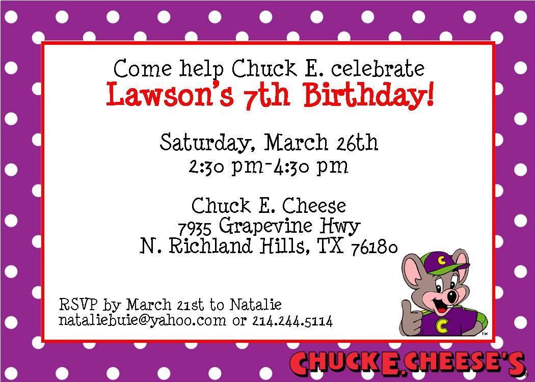 Chuck E Cheese Birthday Party Invitations