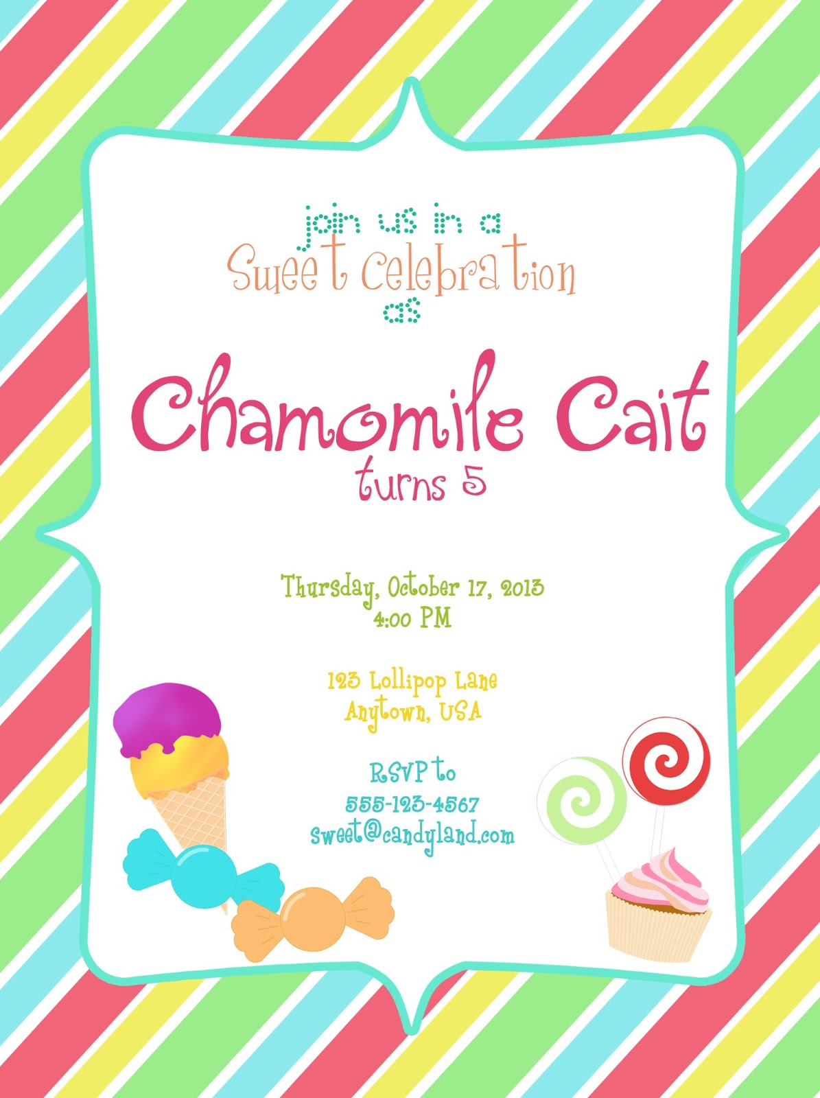 Colorful And Fun Candyland Party Invitation Template Design With