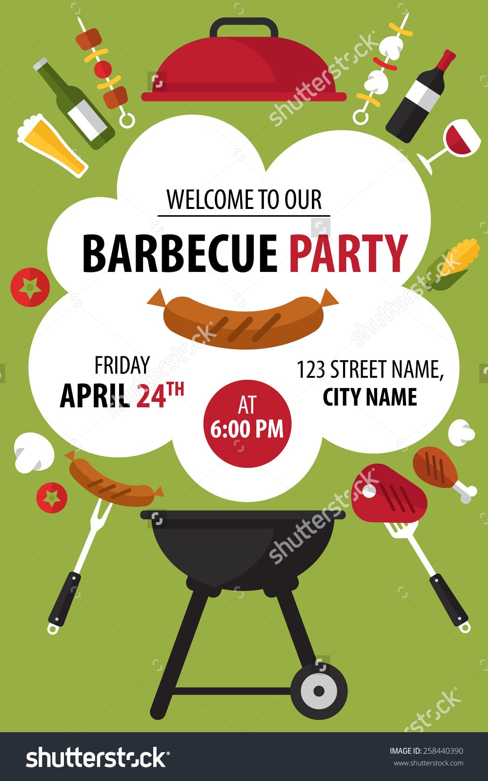 Colorful Barbecue Party Invitation Vector Illustration Stock