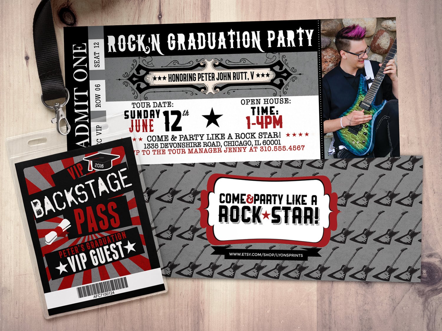 Concert Ticket, Graduation Party Invitation, Rockstar Birthday