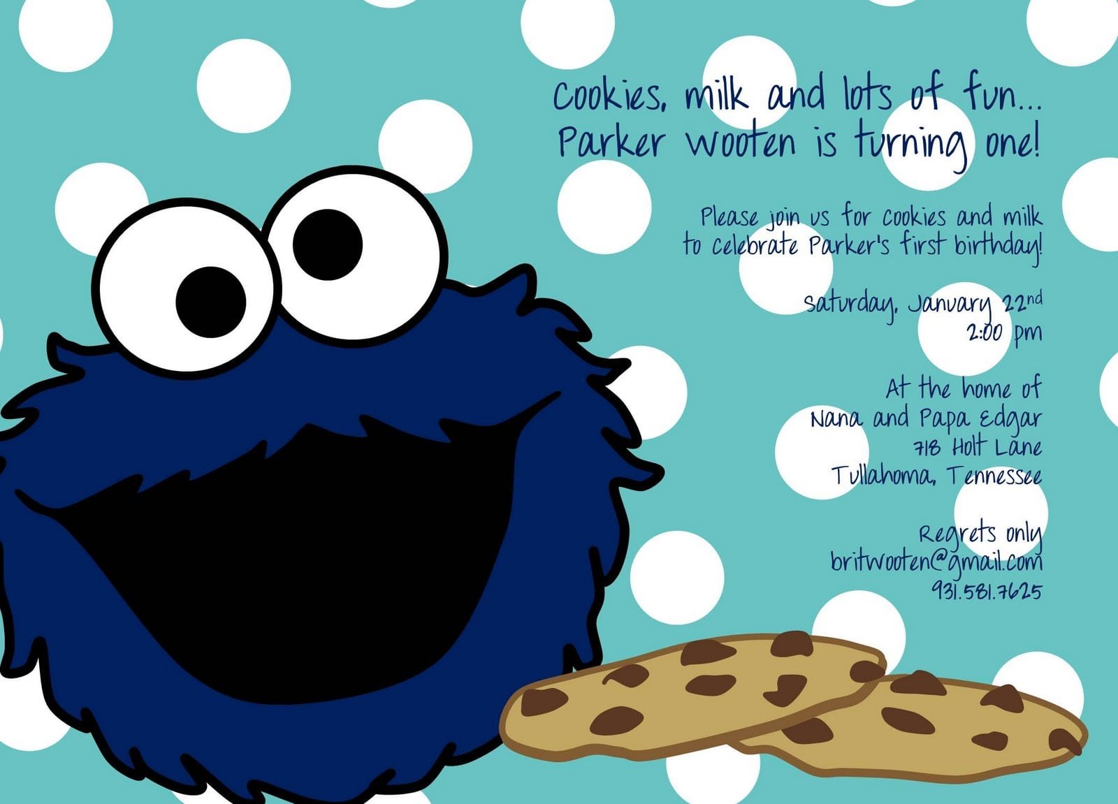 Cookie Monster Birthday Party Invitations