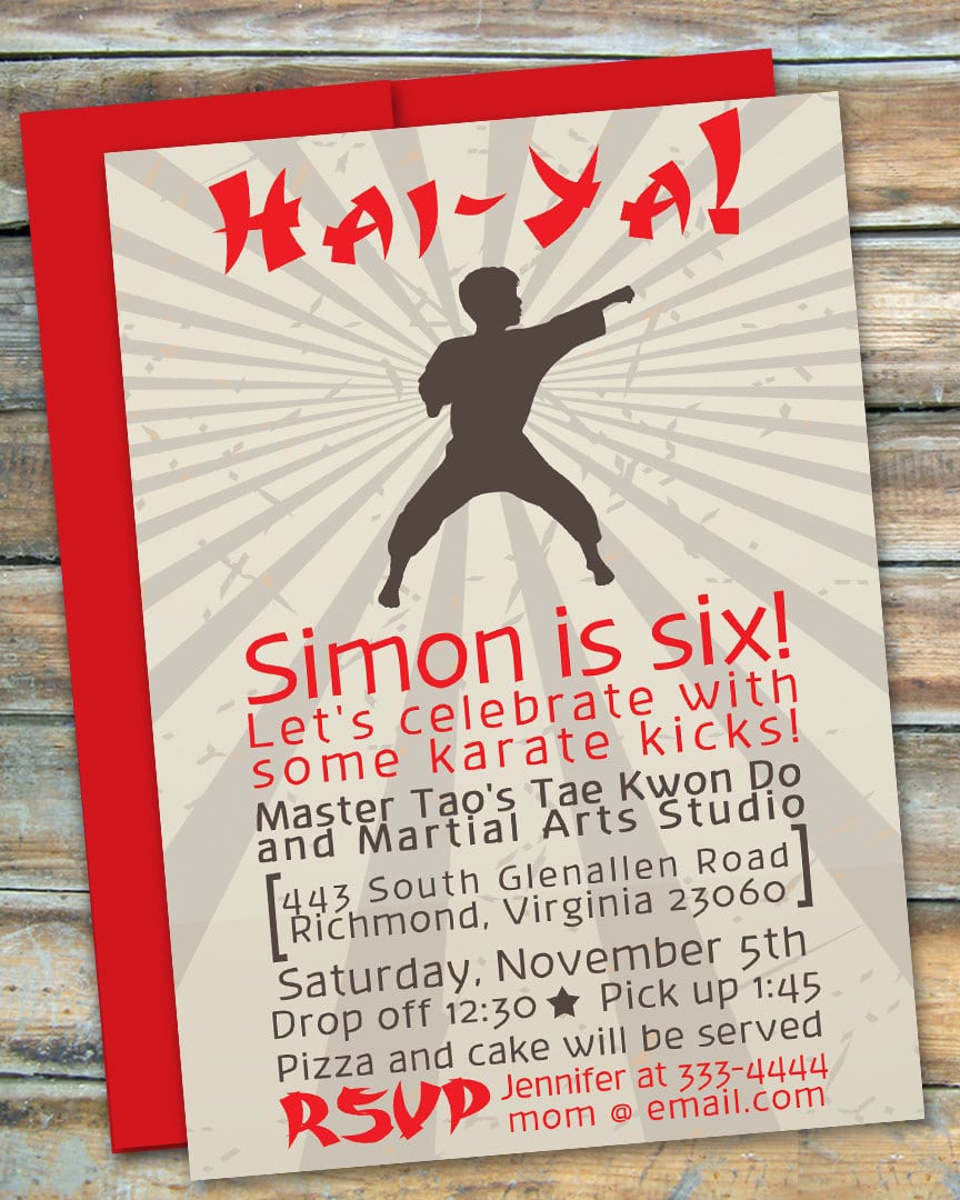 Custom Martial Arts Karate Ticket Birthday Party Invitation
