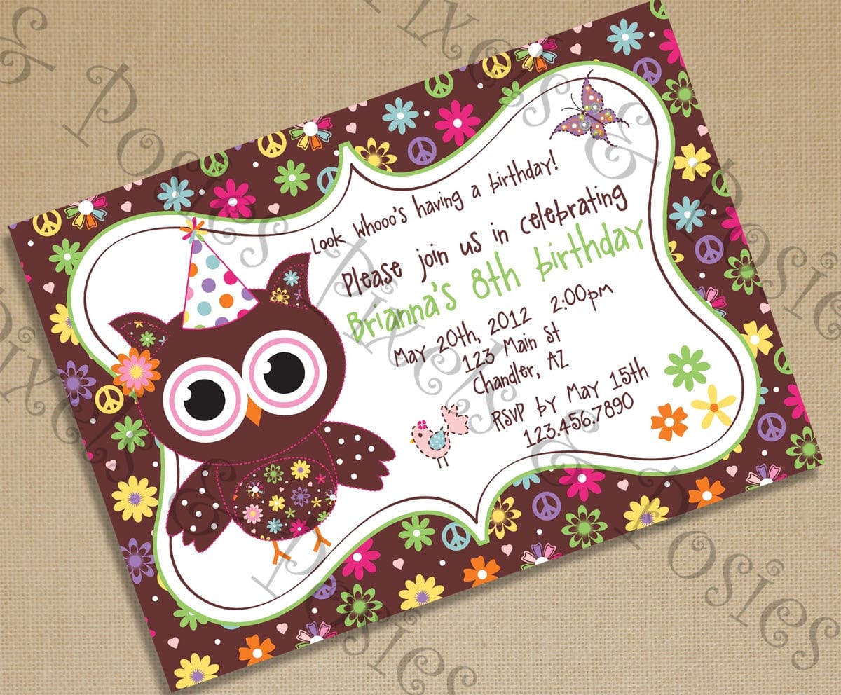 Custom Printable Party Invitation Print Your Own Owl Birds