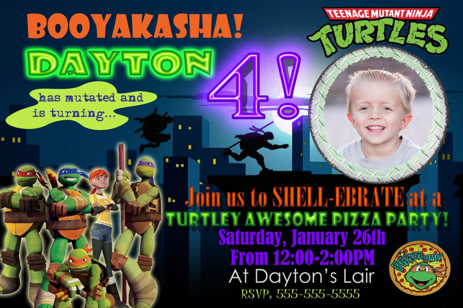 Customized Ninja Turtle Birthday Party Invitations Invite