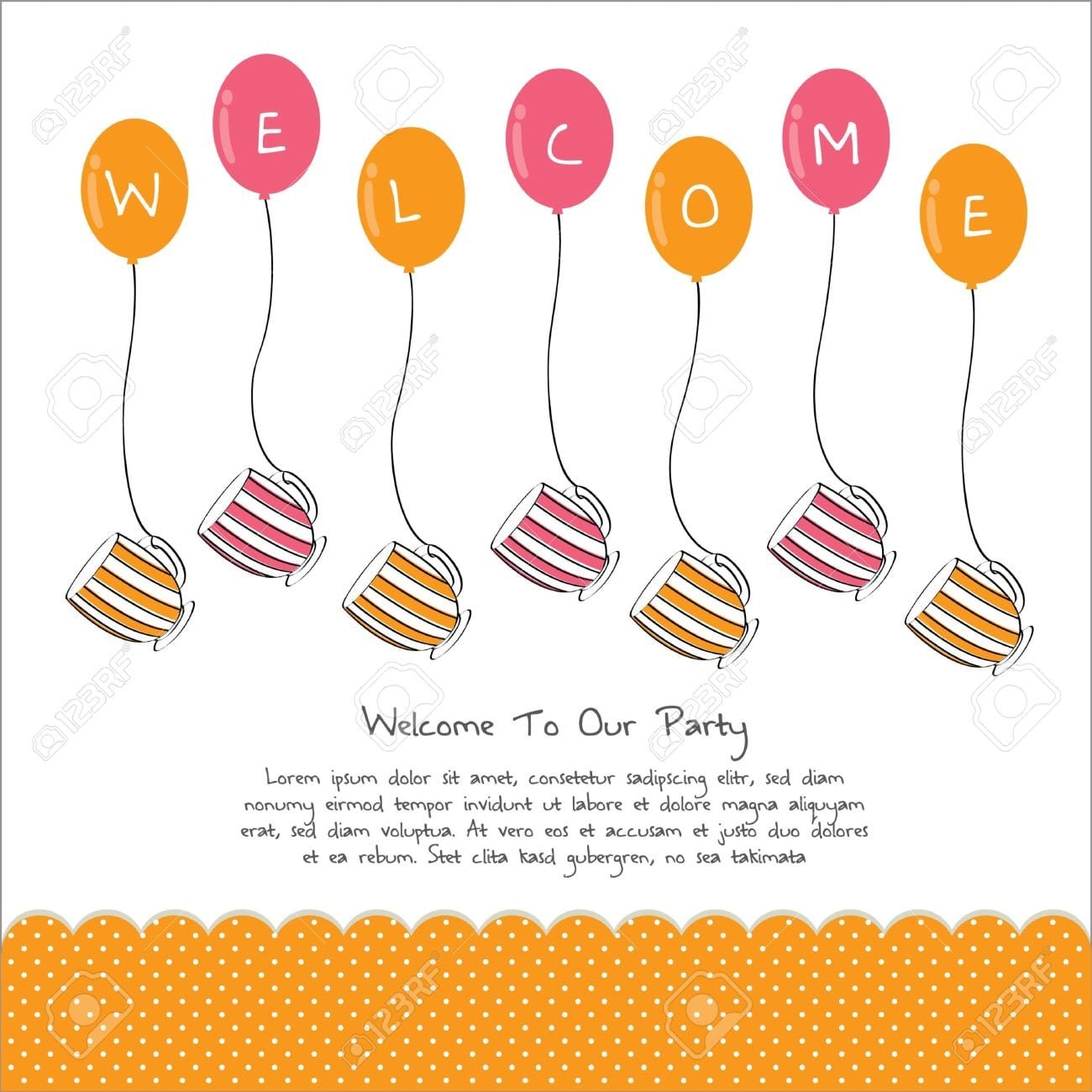 Cute Tea Party Invitation Card With Balloon Royalty Free Cliparts