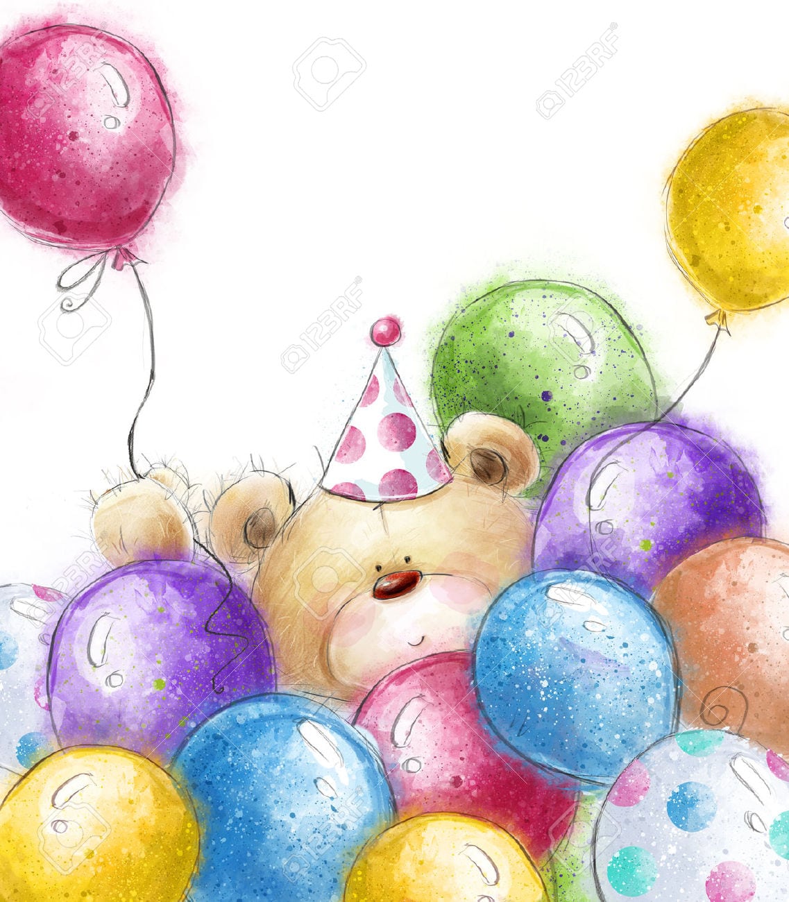 Cute Teddy Bear With The Colorful Balloons Background With Bear