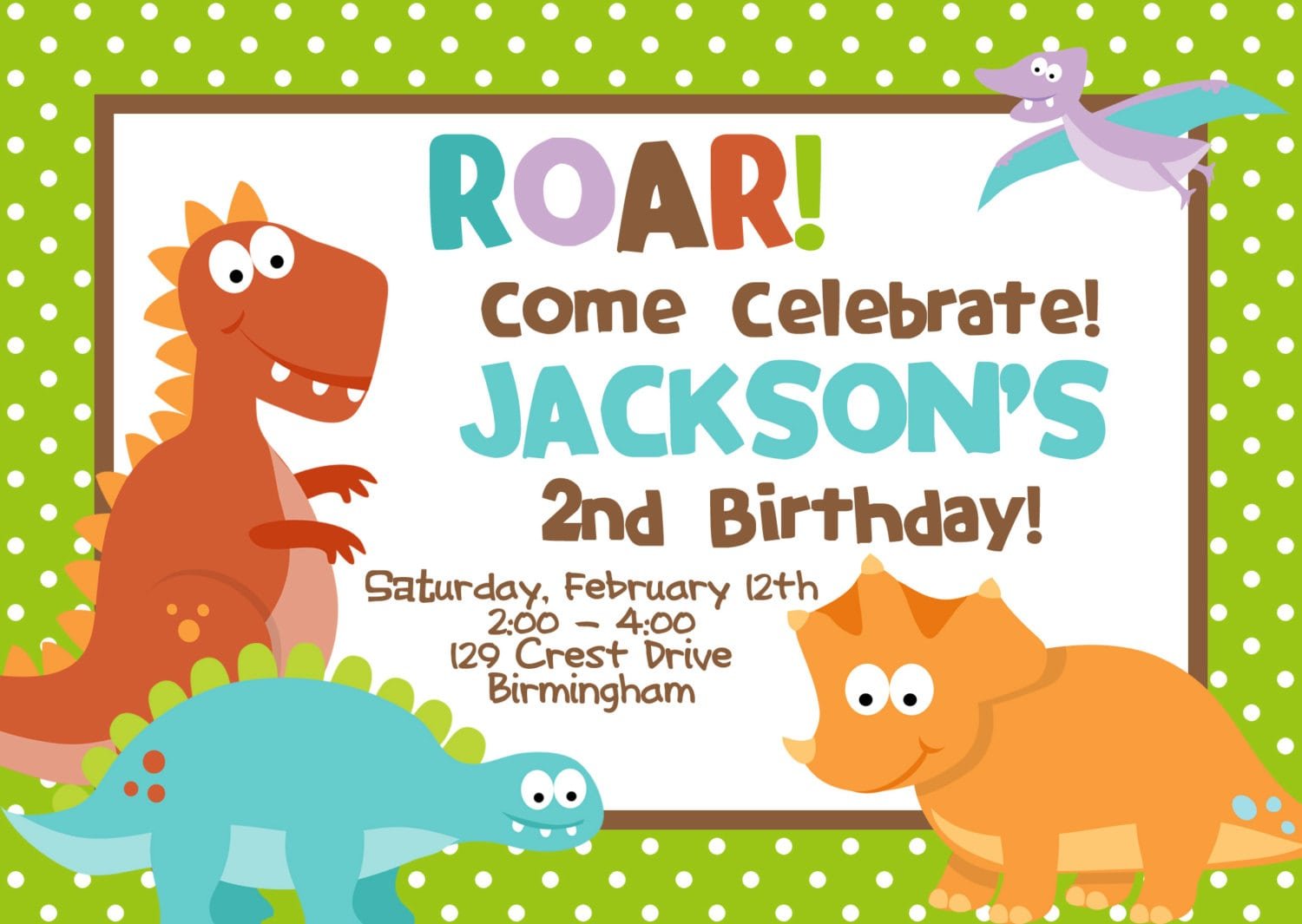 Dinosaur Themed Birthday Party Invitation Card Design Idea With
