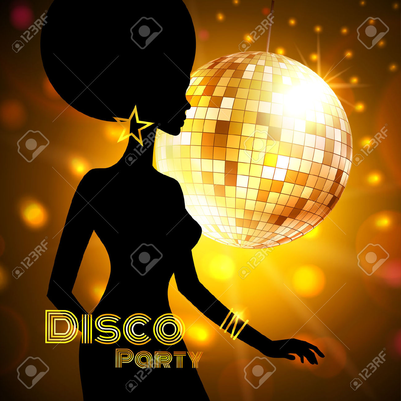 Disco Party Invitation Template With Silhouette Of A Girl  Royalty