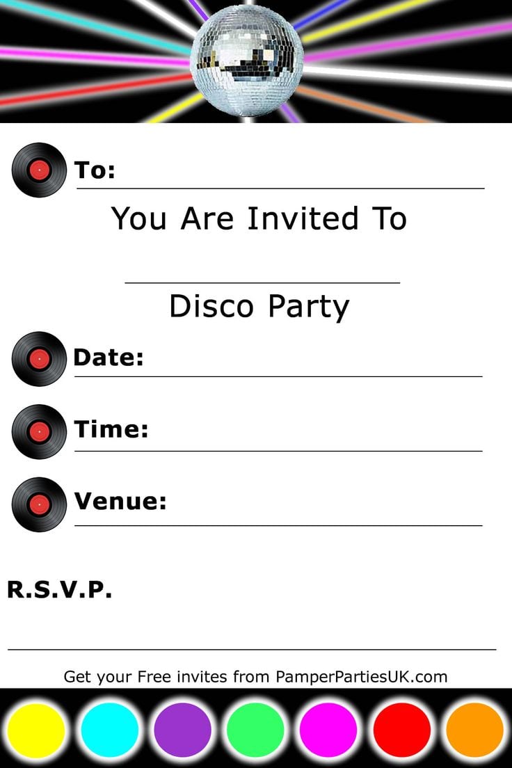 Disco Party Invitations Free Printable