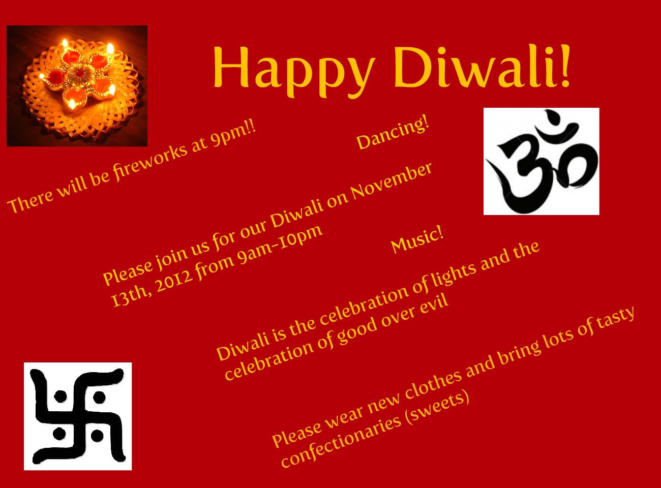 Diwali Celebration Invitation Card With Diwali Greeting Text And