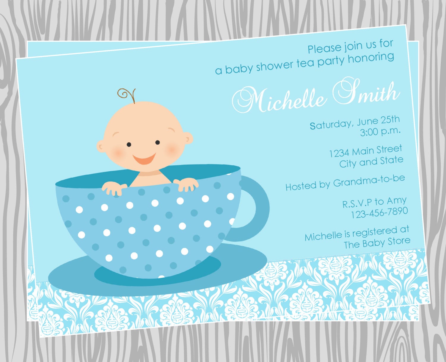 Diy Baby Boy Tea Party Baby Shower Invitation Coordinating