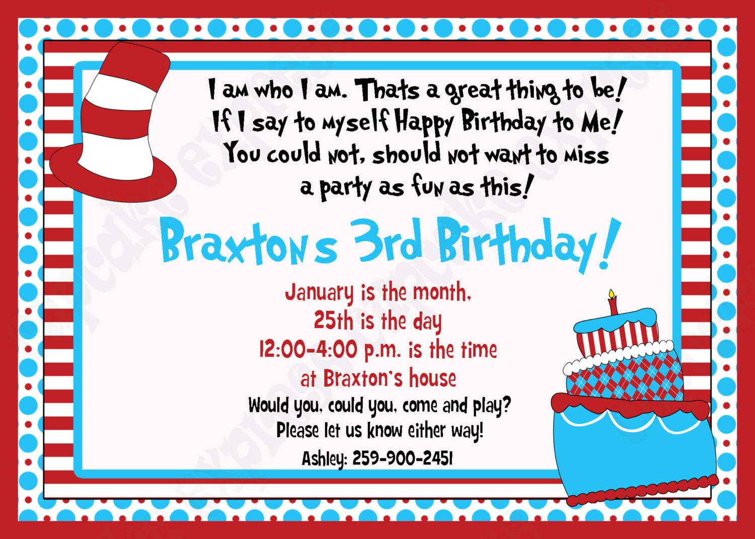 Diy Dr  Seuss Inspired 2 Birthday Printable Party Invitation
