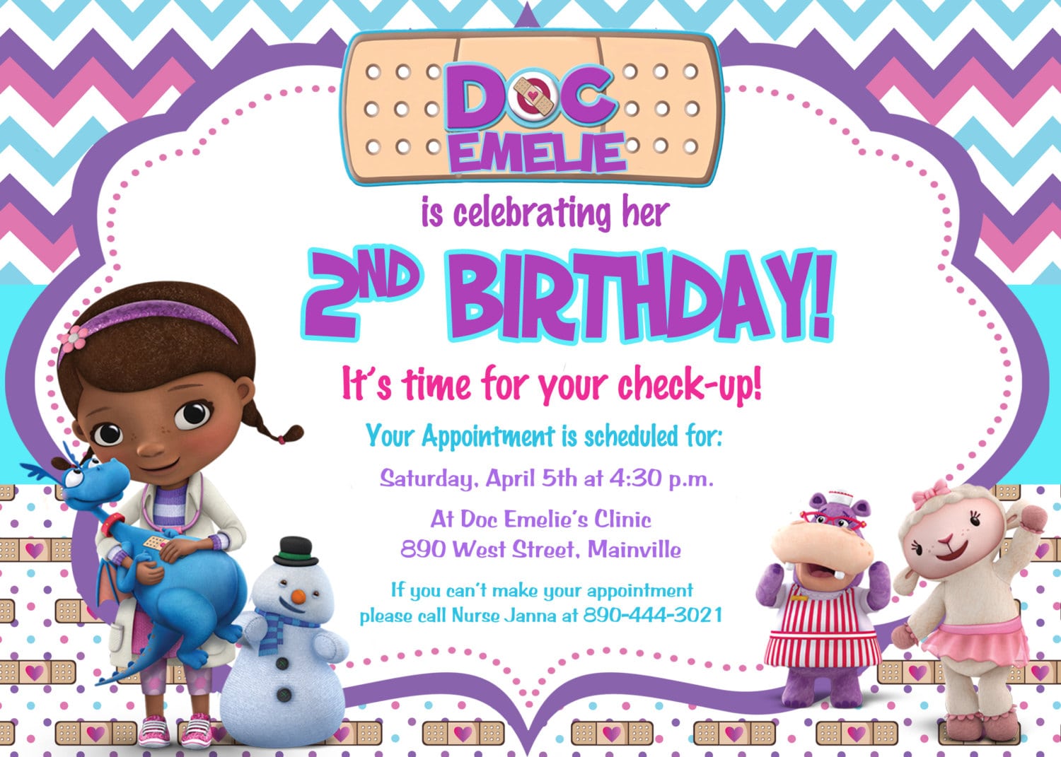 Doc Mcstuffins Birthday Party Invitation