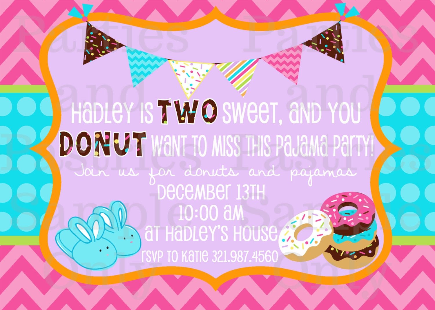 Donut And Pajamas Birthday Invitation Slumber Party