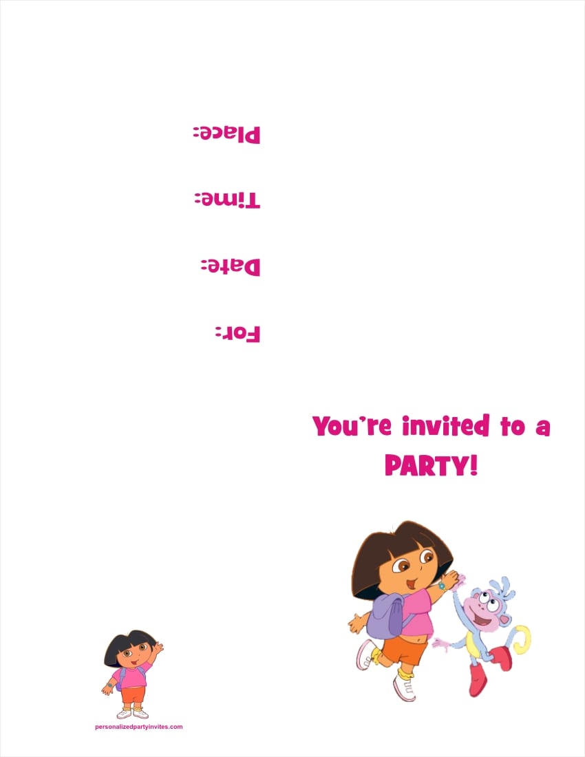 Dora The Explorer Free Printable Birthday Party Invitation