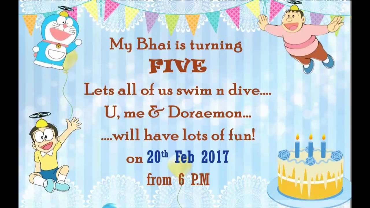 Doraemon Theme Whats App Invitation For Twins Birthday Party