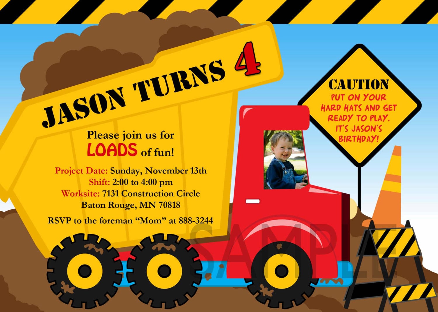 Dump Truck Birthday Party Invitations