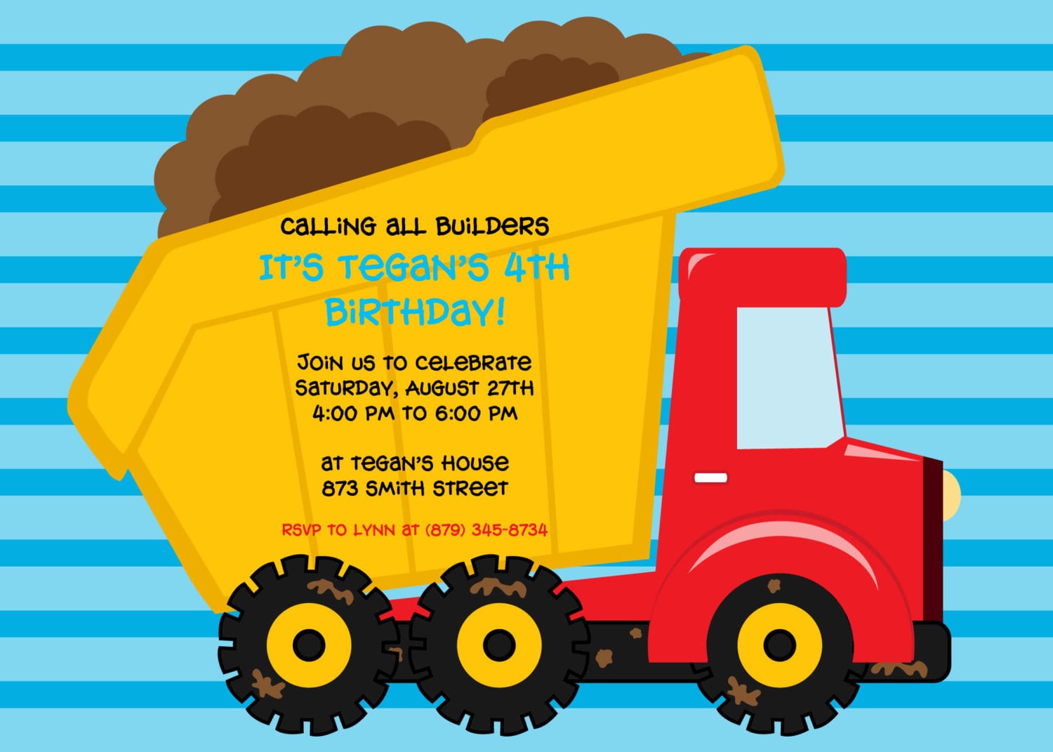 Dump Truck Birthday Party Invitations