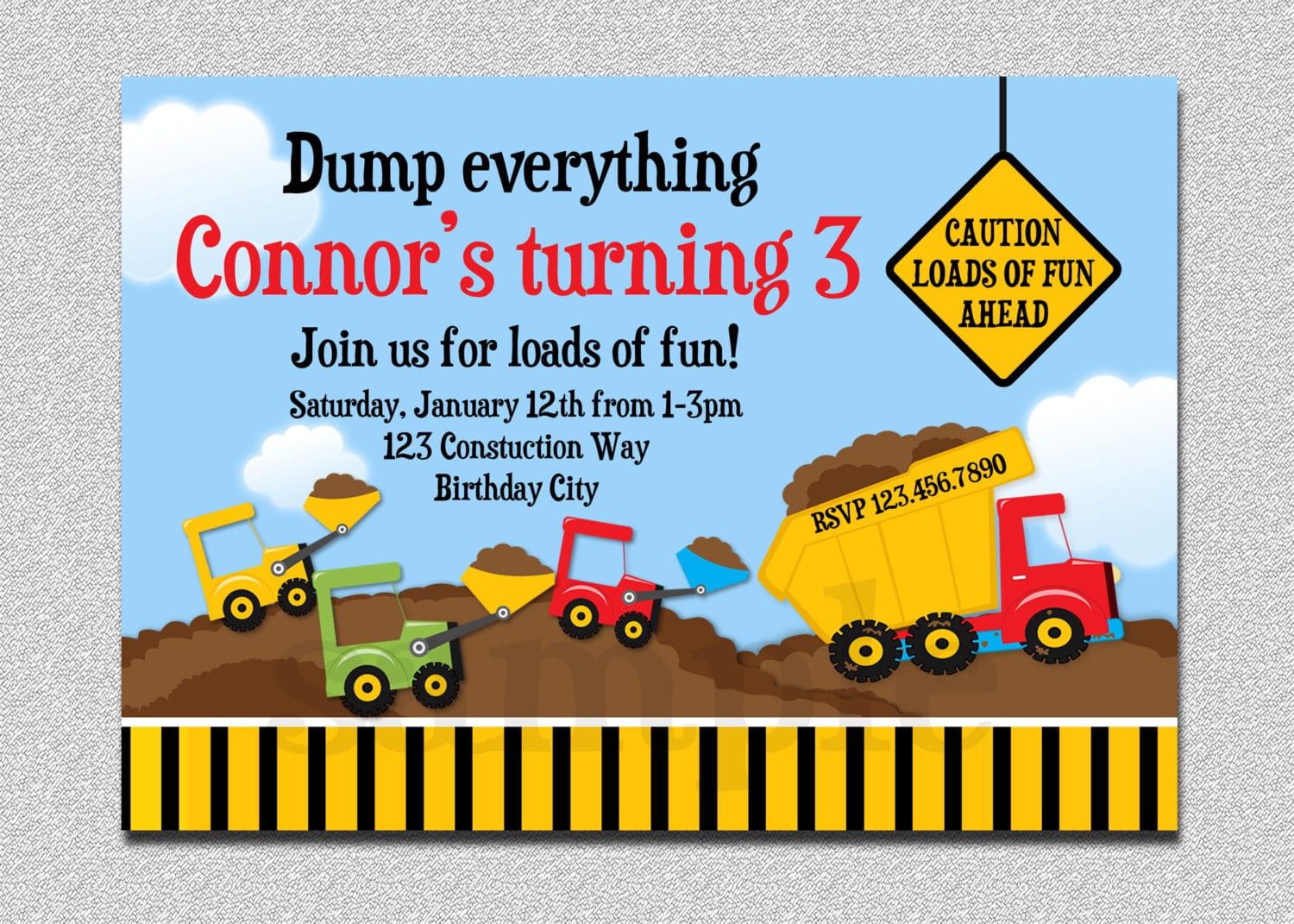 Dump Truck Construction Birthday Invitation Dump Truck
