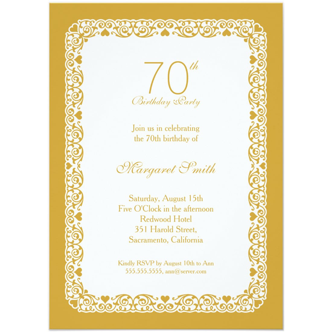 Elegant Personalized 70th Birthday Party Invitations
