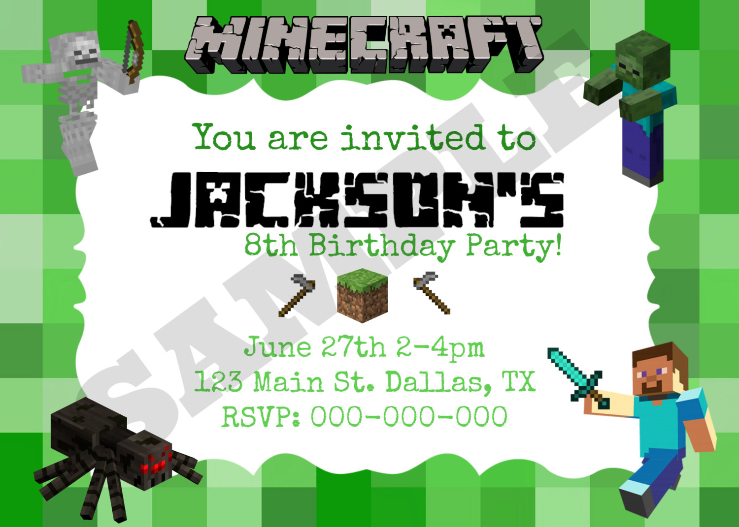 Excellent Free Minecraft Party Invitation Template 5 According