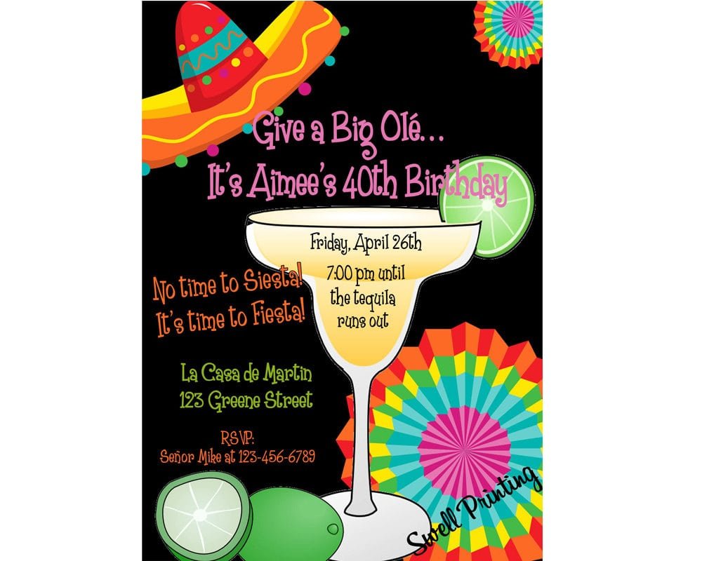 Fiesta Birthday Party Margarita Party Invitation Mexican