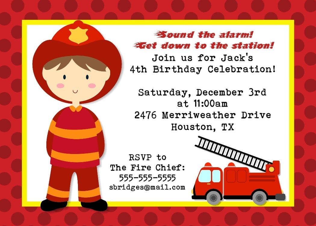 Fireman Birthday Invitation For Boys Or Girls Printable