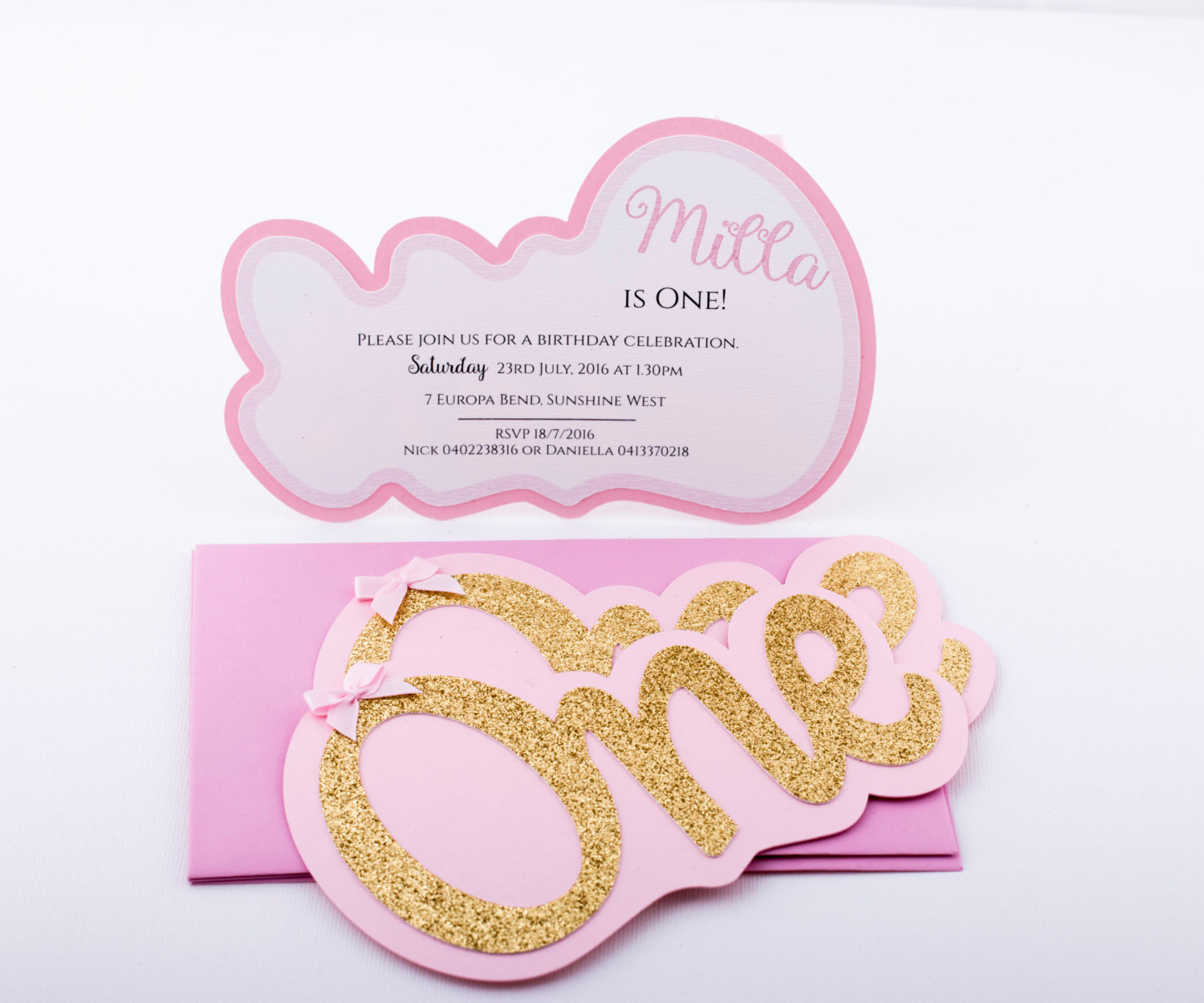 First Birthday Party Invitations  Pink And Gold Girl First