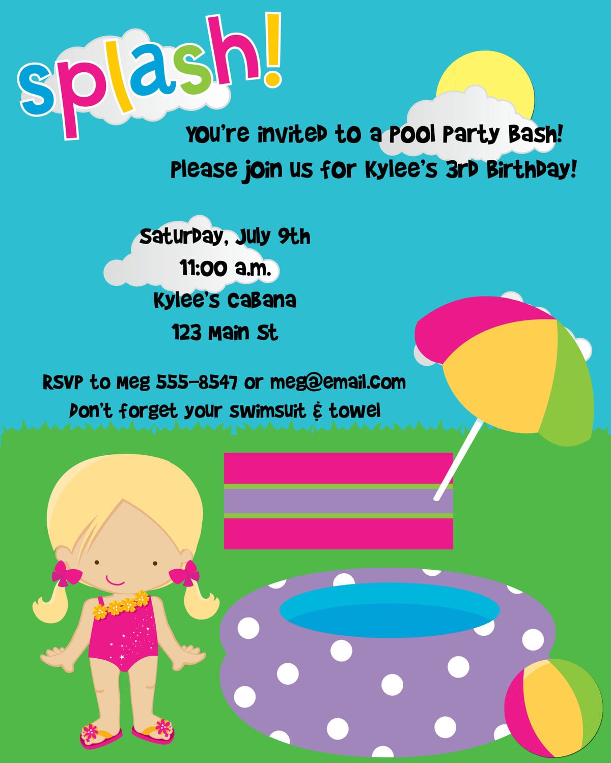 First Birthday Pool Party Invitations
