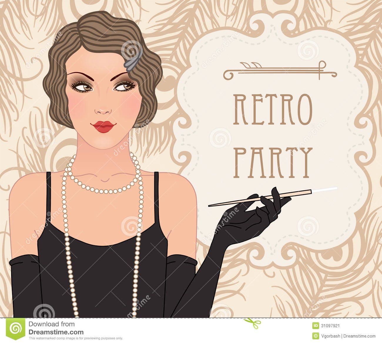 Flapper Girl  Retro Party Invitation Design  Stock Illustration