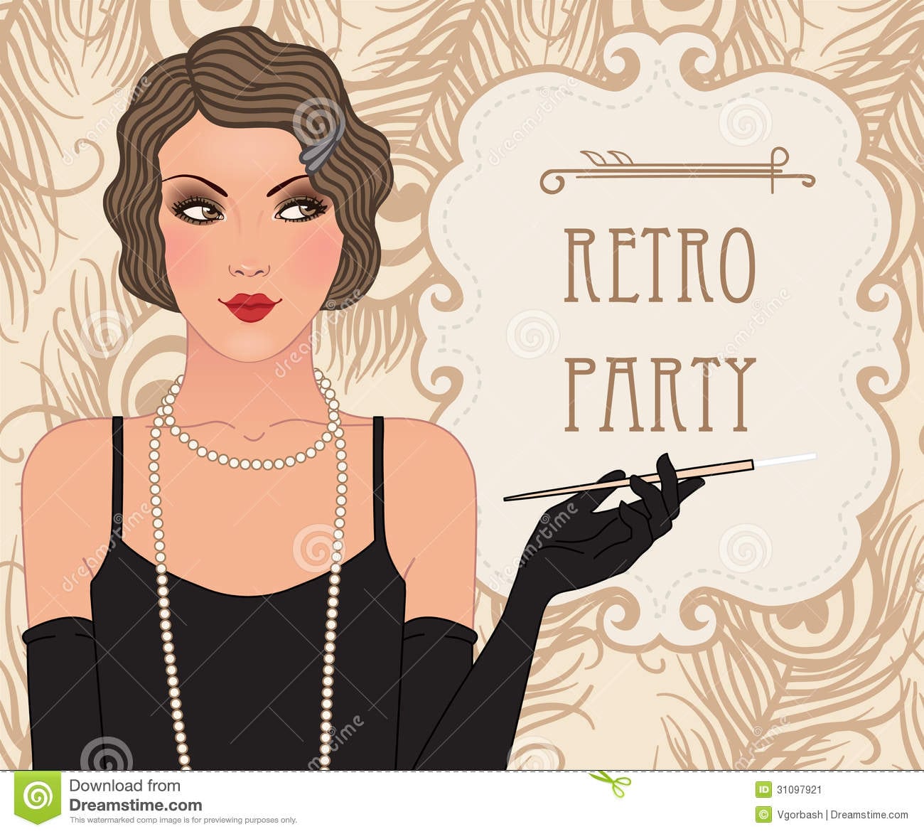 Flapper Girl  Retro Party Invitation Design  Stock Illustration