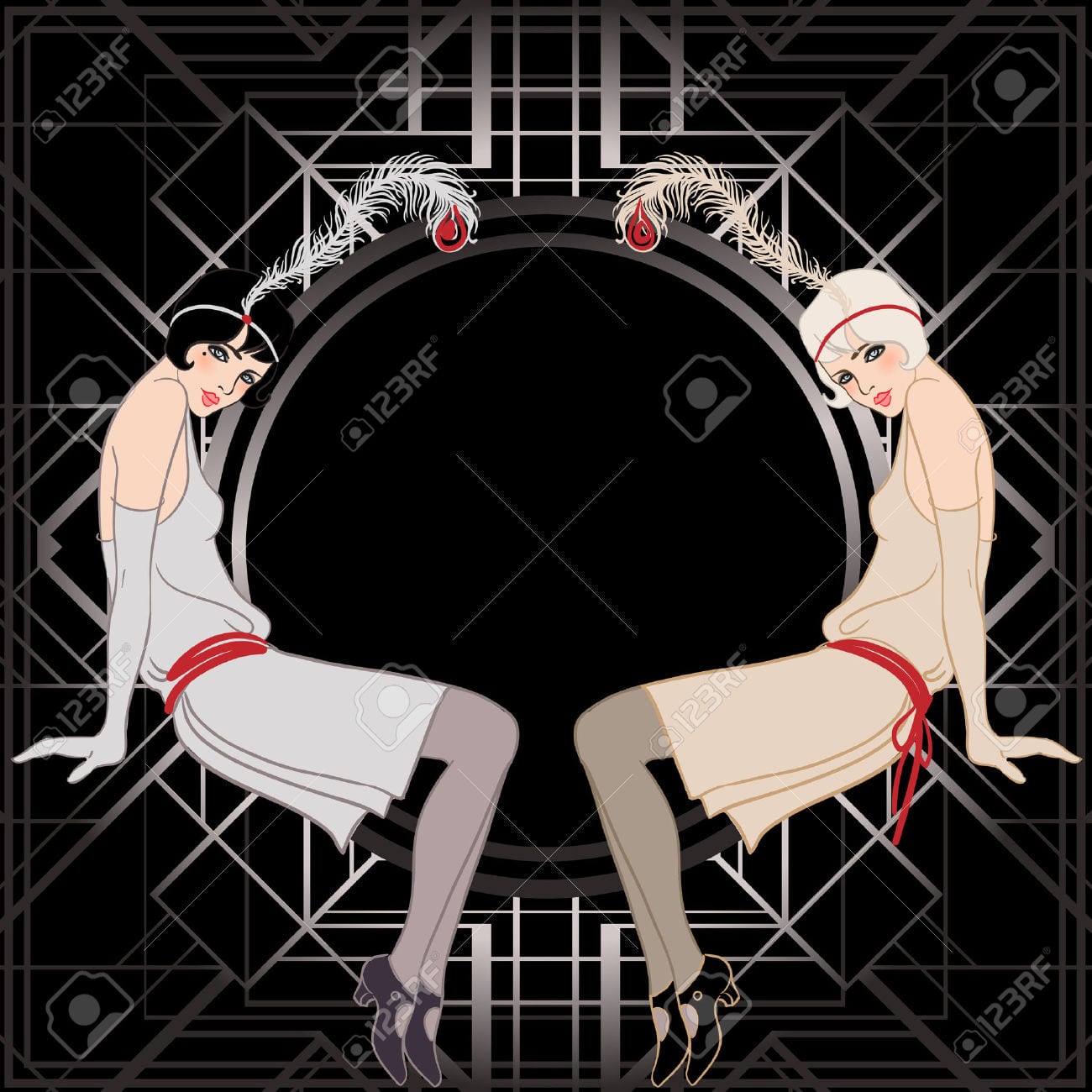 Flapper Girl  Retro Party Invitation Design  Vector Illustration