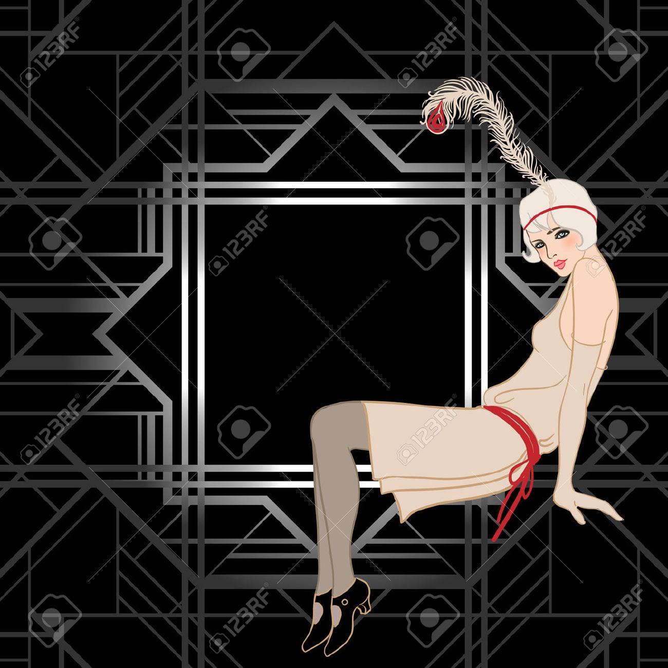 Flapper Girl  Retro Party Invitation Design  Vector Illustration