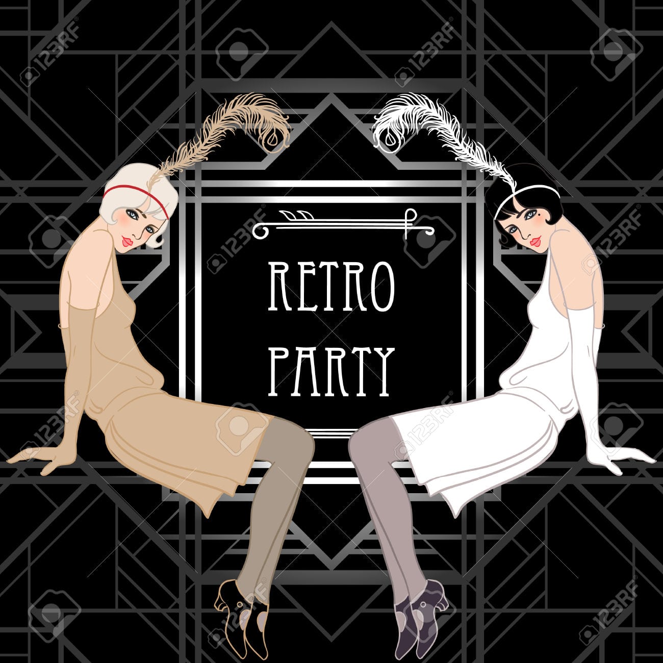 Flapper Girl  Retro Party Invitation Design  Vector Illustration