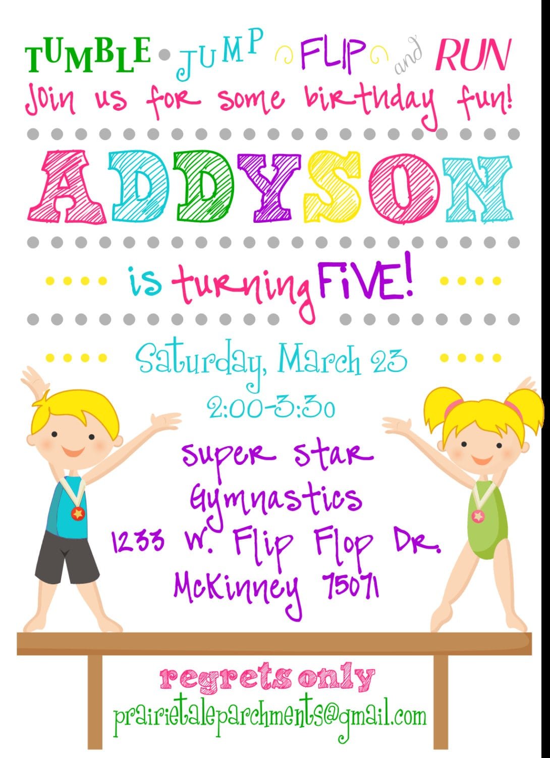 Flip Flop Gymnastics Party Invitation