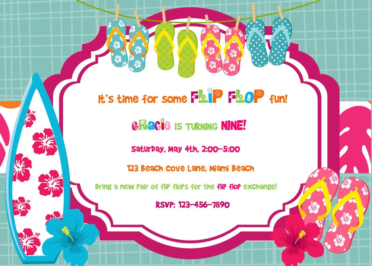 Flip Flop Summer Birthday Luau Invitation Digital Diy