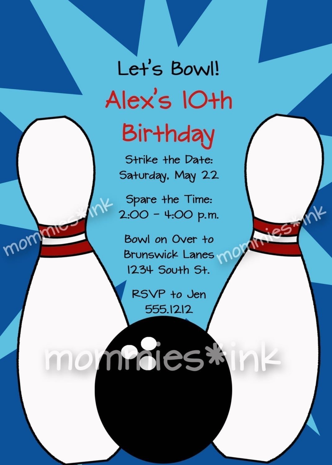 Free Bowling Party Invitations Templates With Blue Background