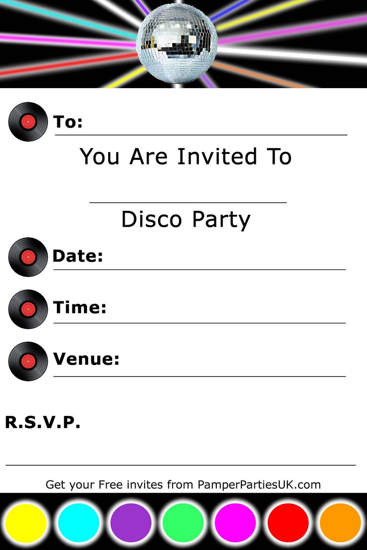 Free Disco Party Invitation Fill